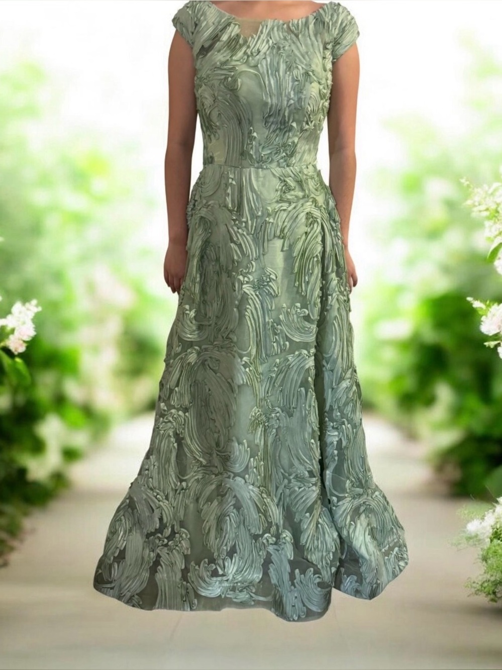 Ballbella Sage Green Abstract Maxi Dress NWT